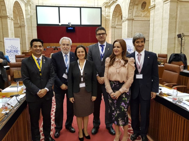 Os presidentes dos parlamentos de Galicia, Azores, Castela e León e Madeira, acompañados por representantes da UNALE (União Nacional dos Legisladores e Legislativos Estaduais de Brasil)